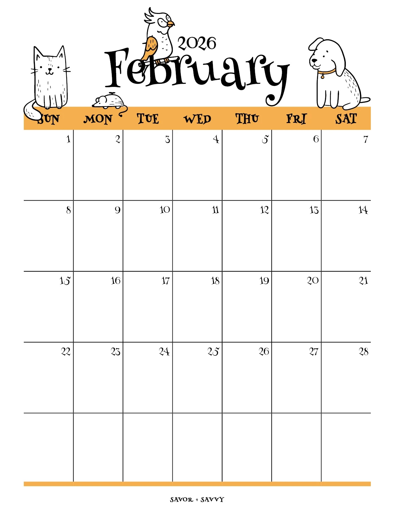 Blank February 2026 Calendar Printable