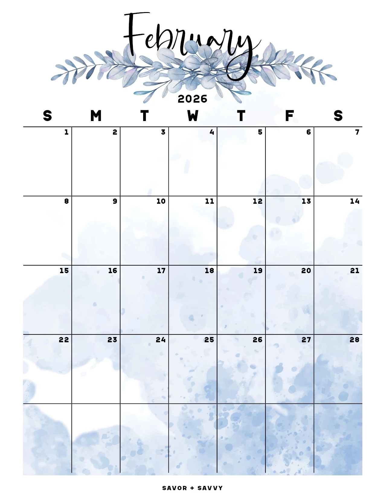 January February 2026 Calendar Printable