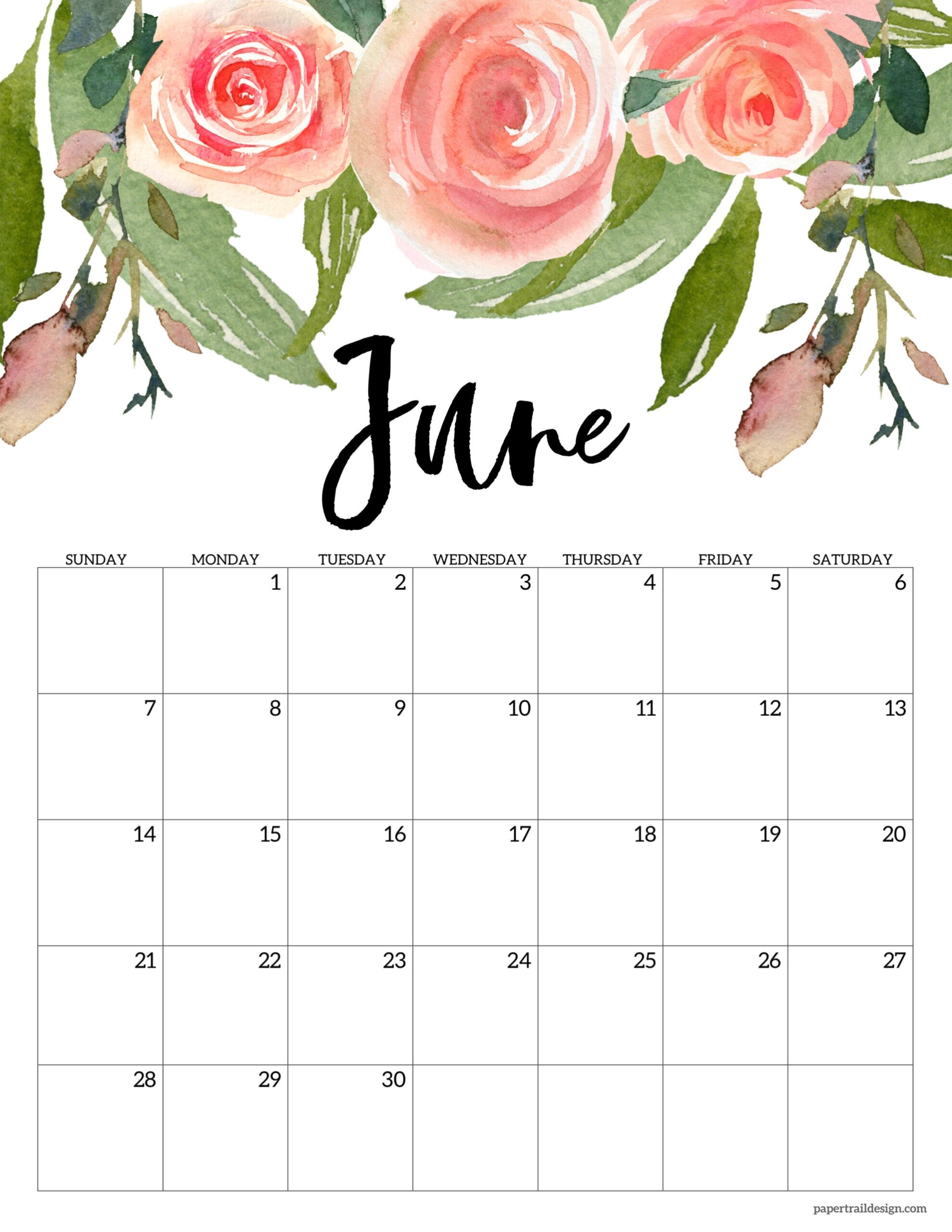 Floral 2026 Calendar Printable Paper Trail Design