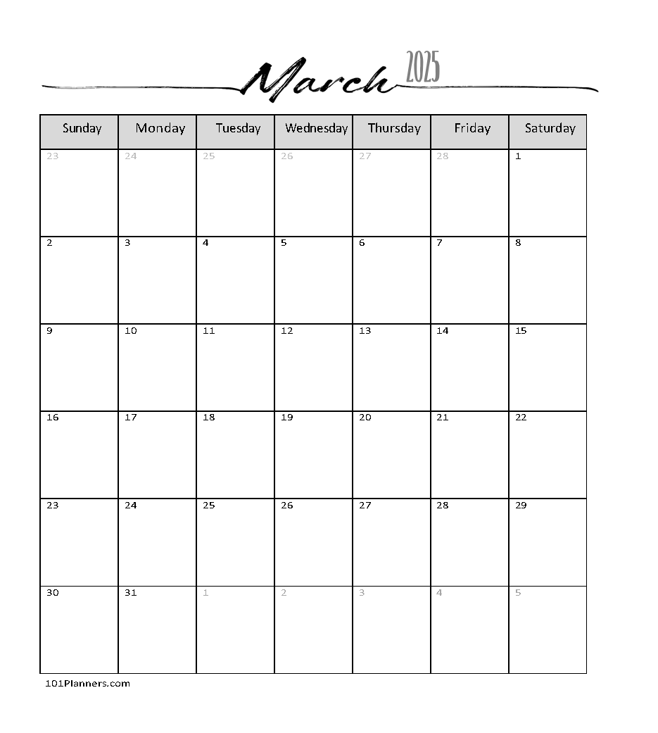 2025 Monthly Calendar Printable Word