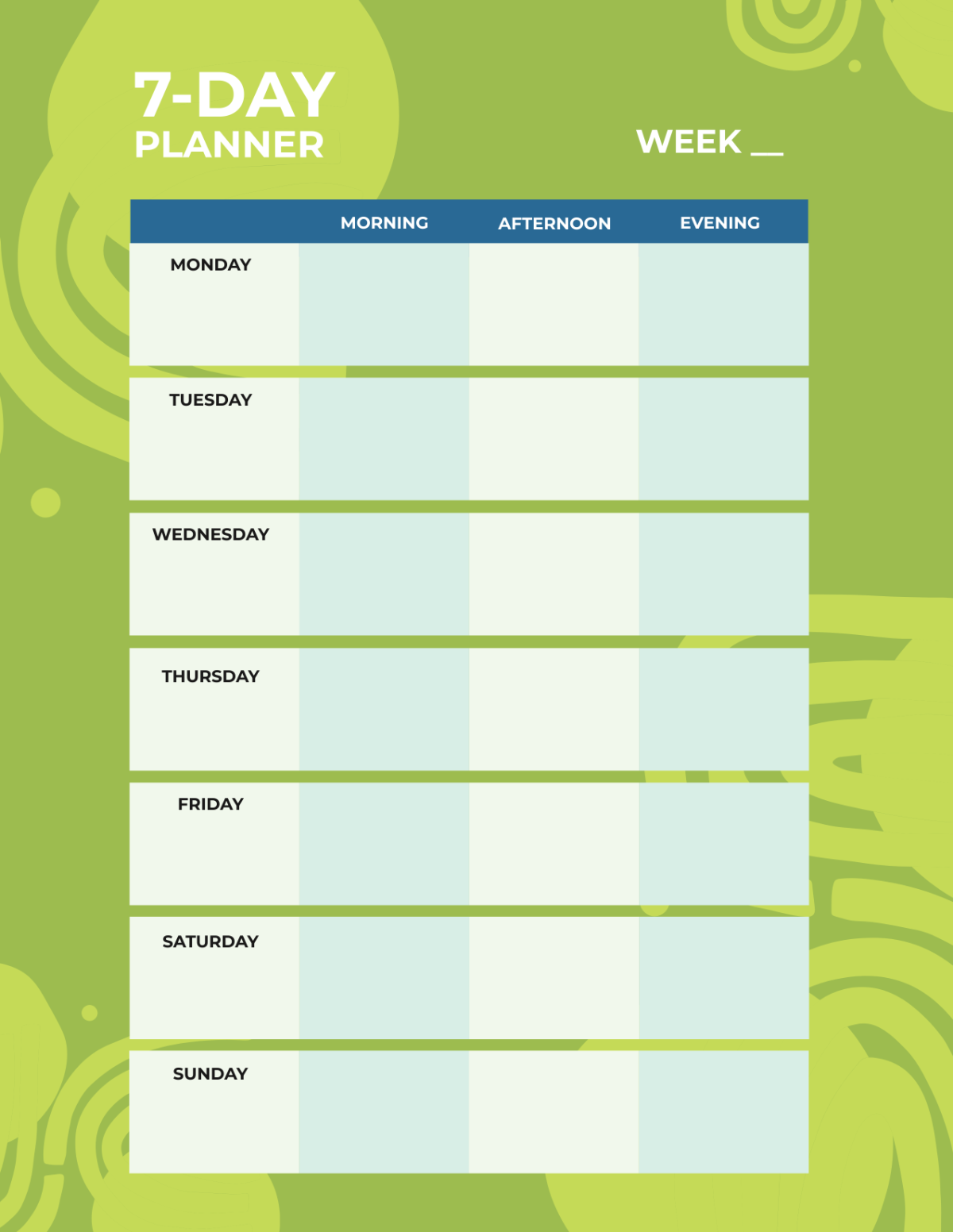 Free 7 Day Planner Template To Edit Online