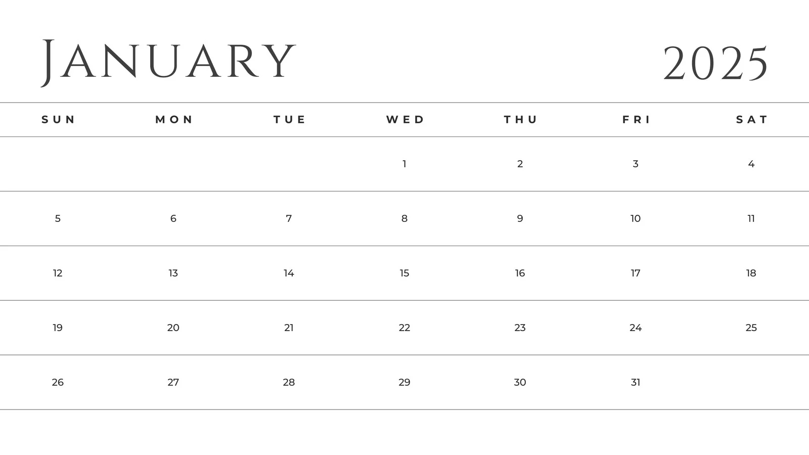 Free Printable January Calendar
