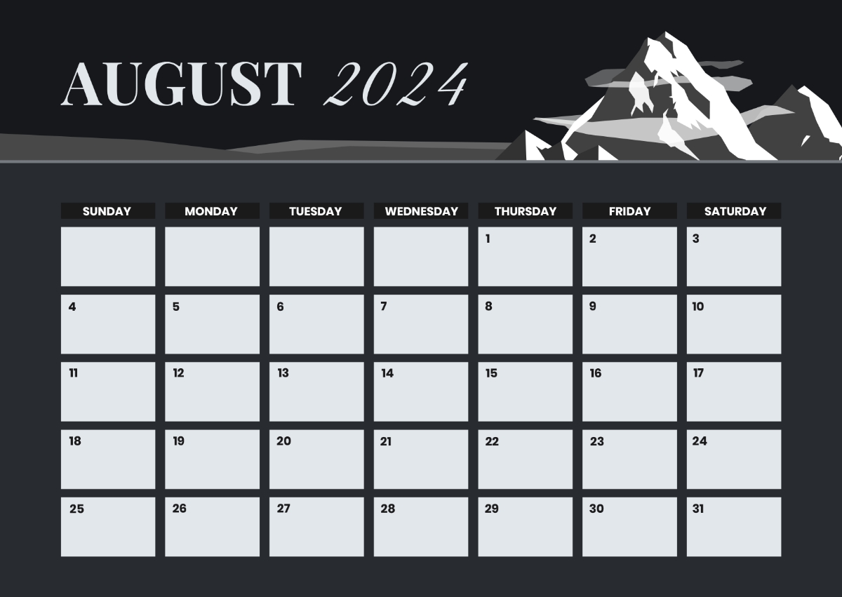 Free Black And White August Calendar 2024 Template To Edit Online