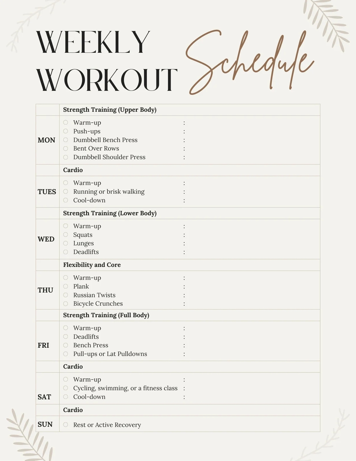 Free Printable Exercise Calendar