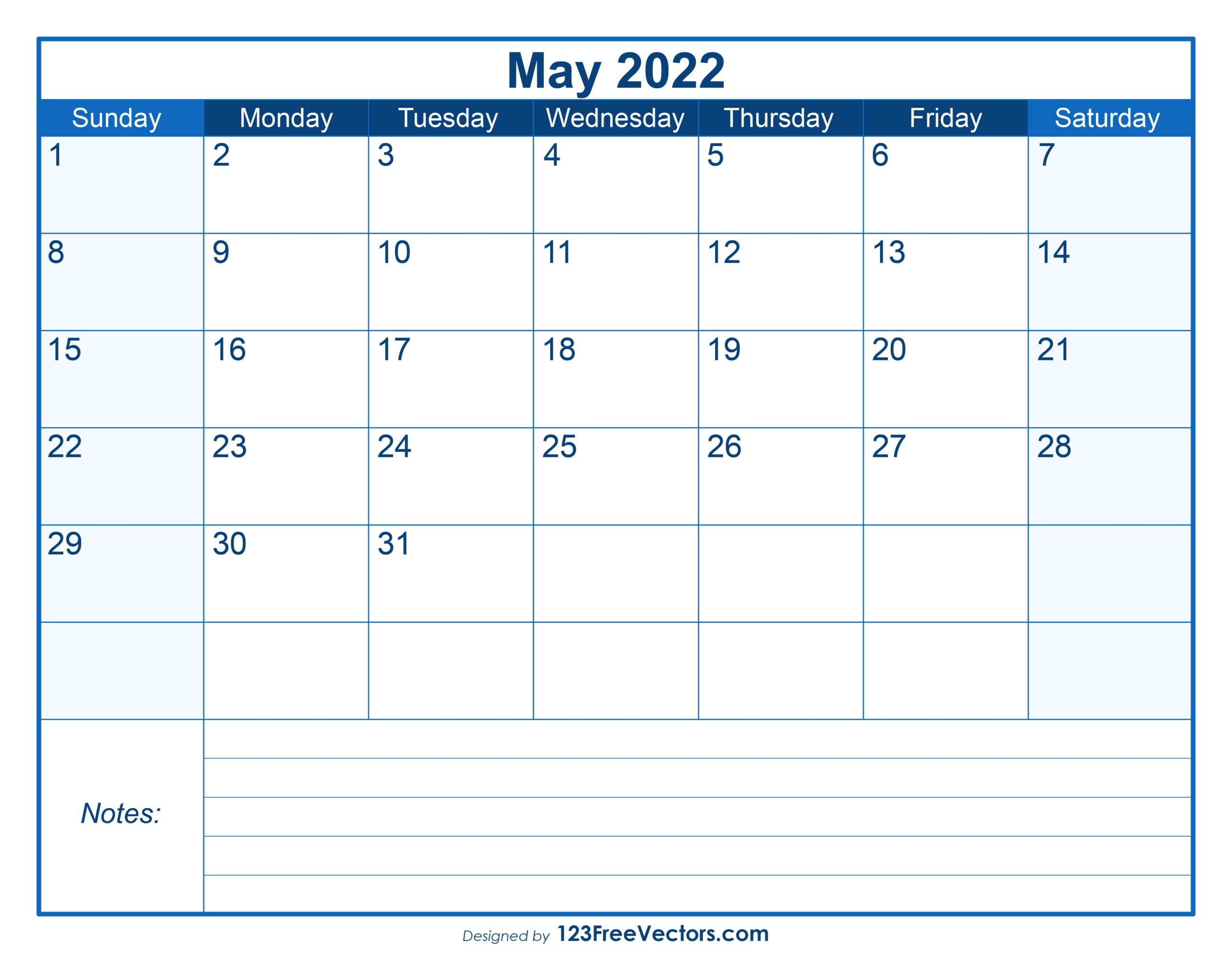 Printable Blank May Calendar