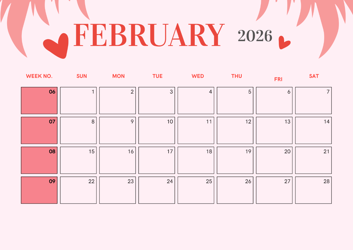 Printable February 2026 Calendar