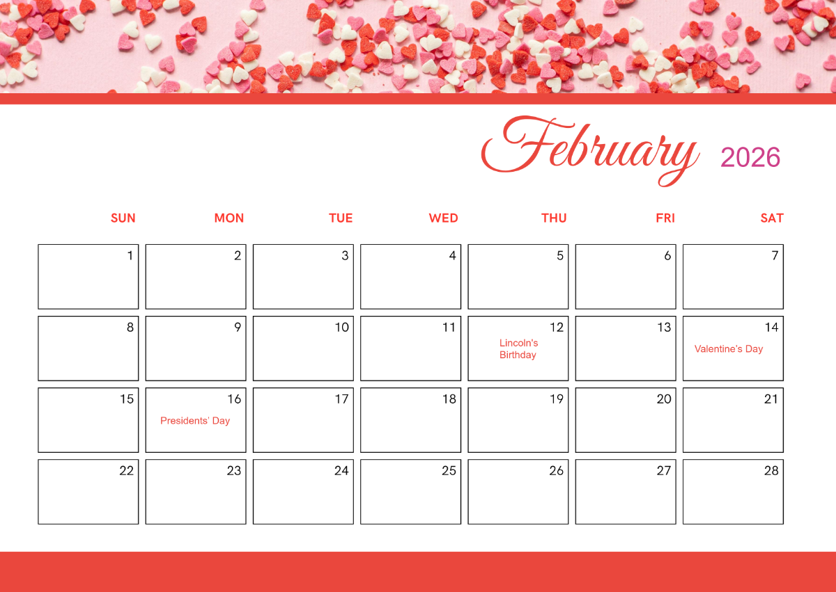 Free Printable February 2026 Calendar
