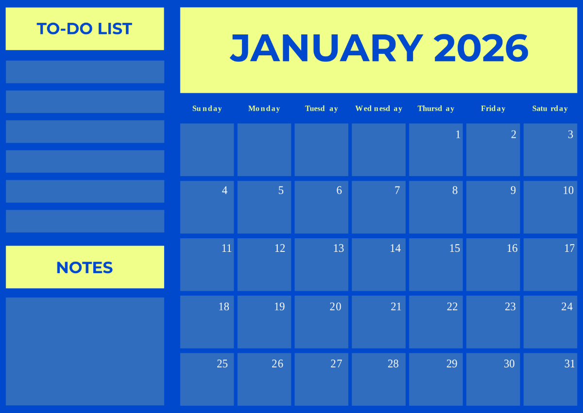 Free January Calendar 2026 Templates Editable And Printable