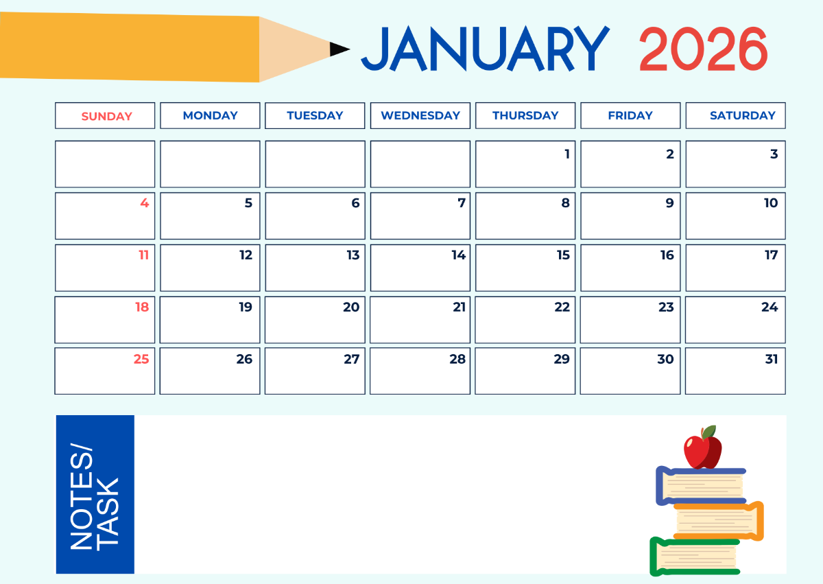 January 2026 Calendar Printable Word