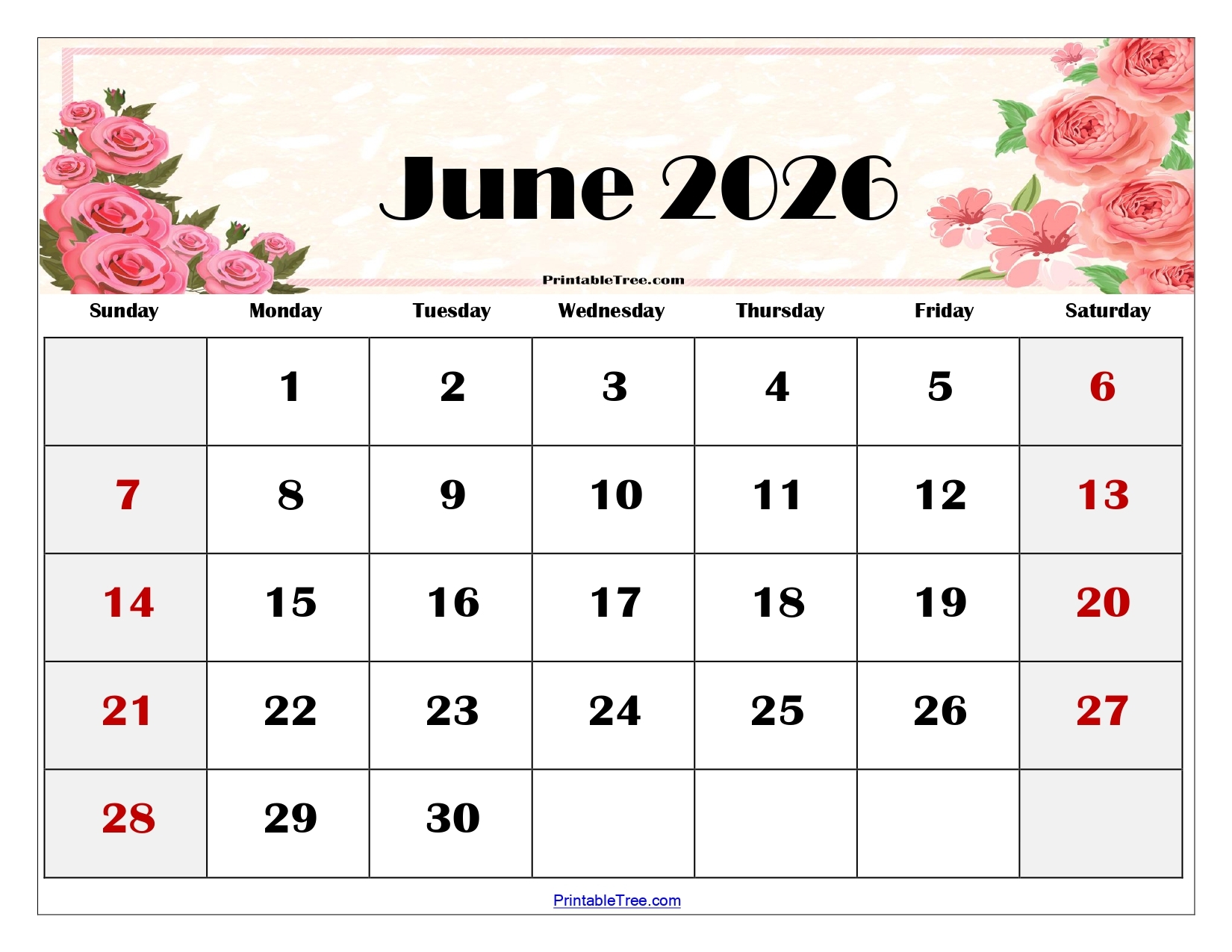 free june 2026 calendar printable pdf with holiday templates