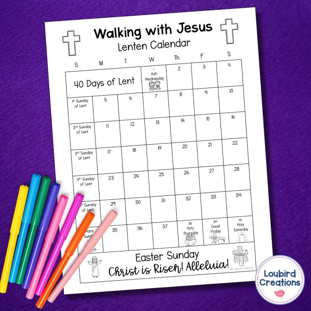 Free Lent Calendar For Kids Loubird Creations Free Lent Calendar For Kids Loubird Creations