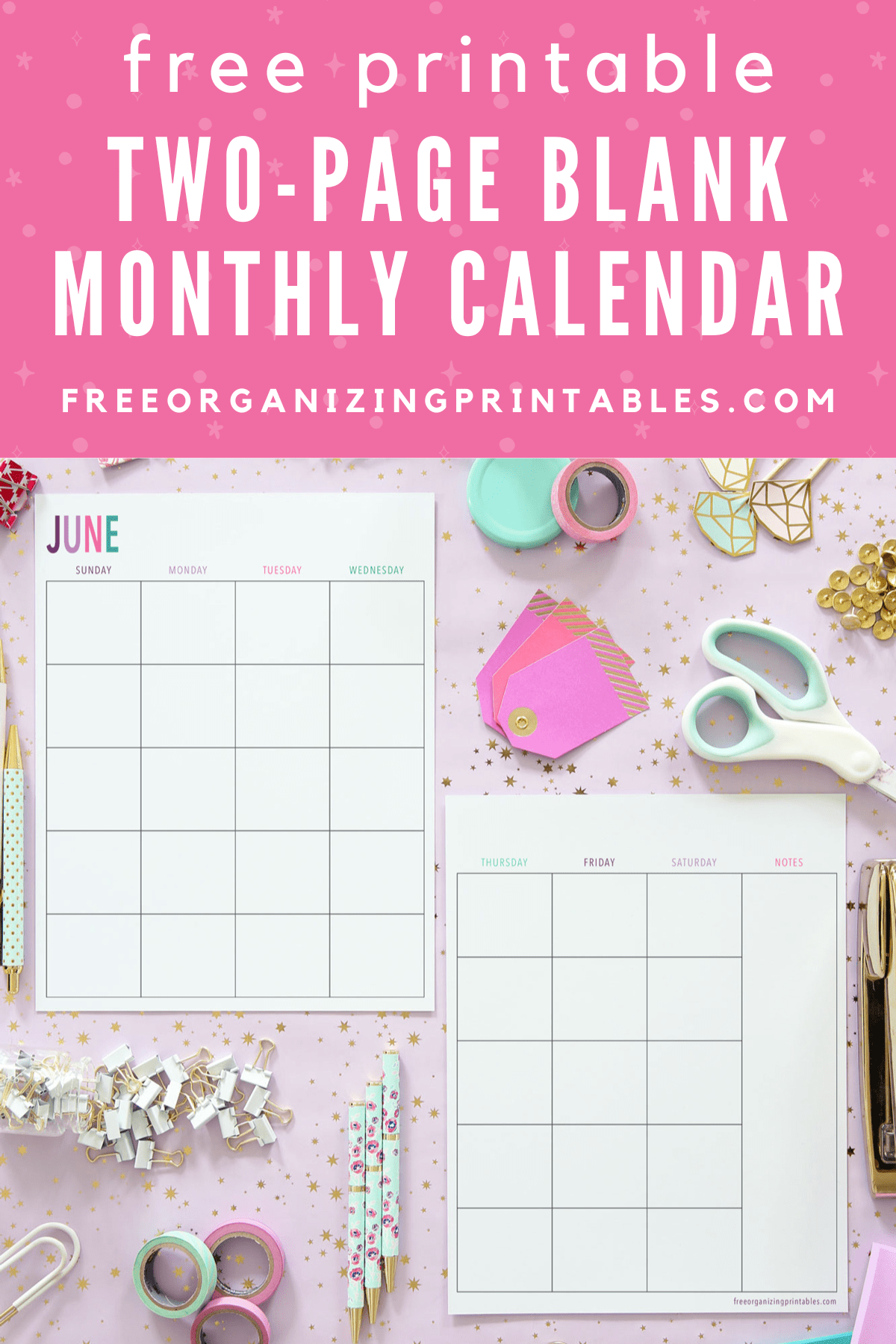 free printable 2 page blank monthly calendar 2025