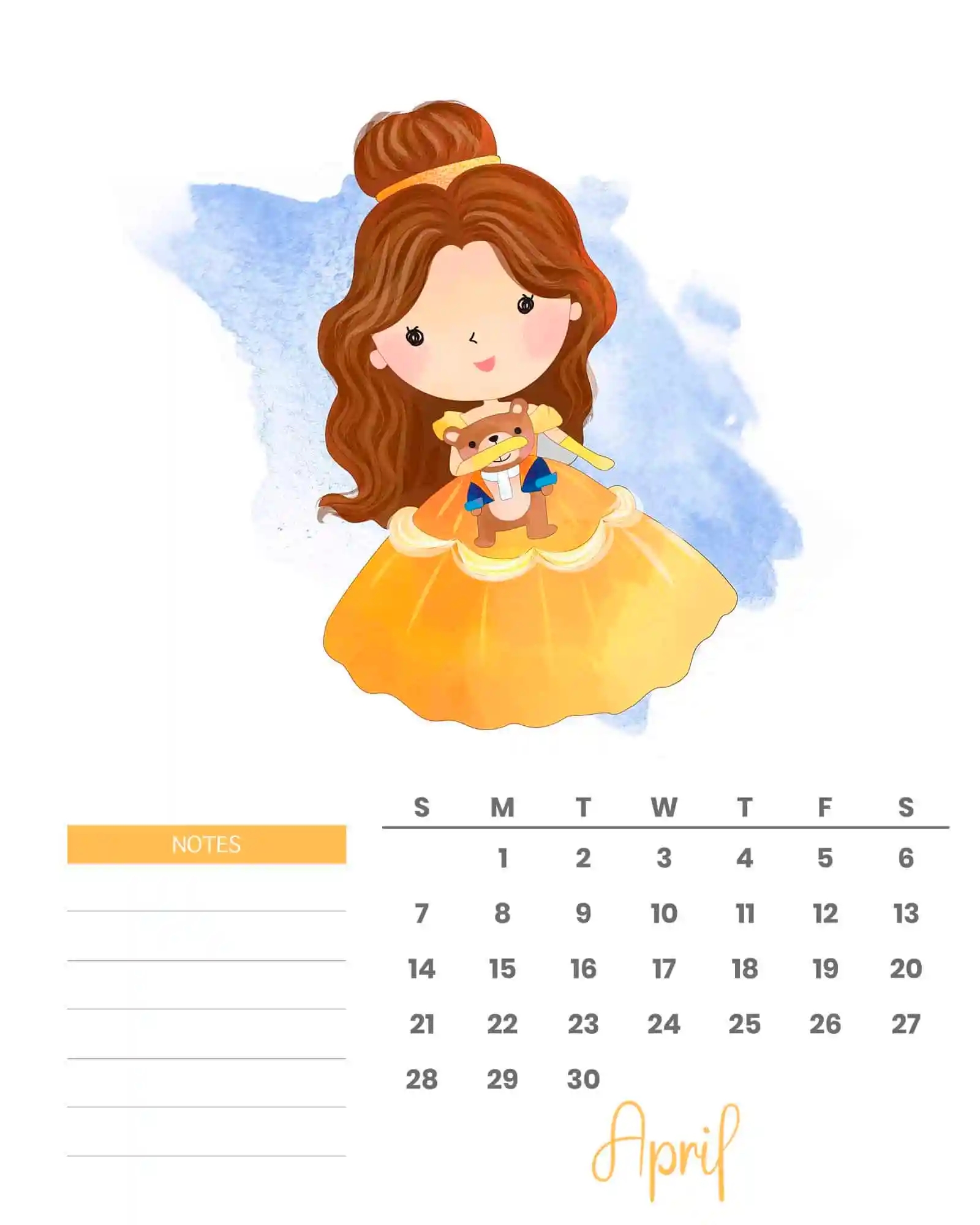 Free Printable 2024 Watercolor Princess Calendar The Cottage Market
