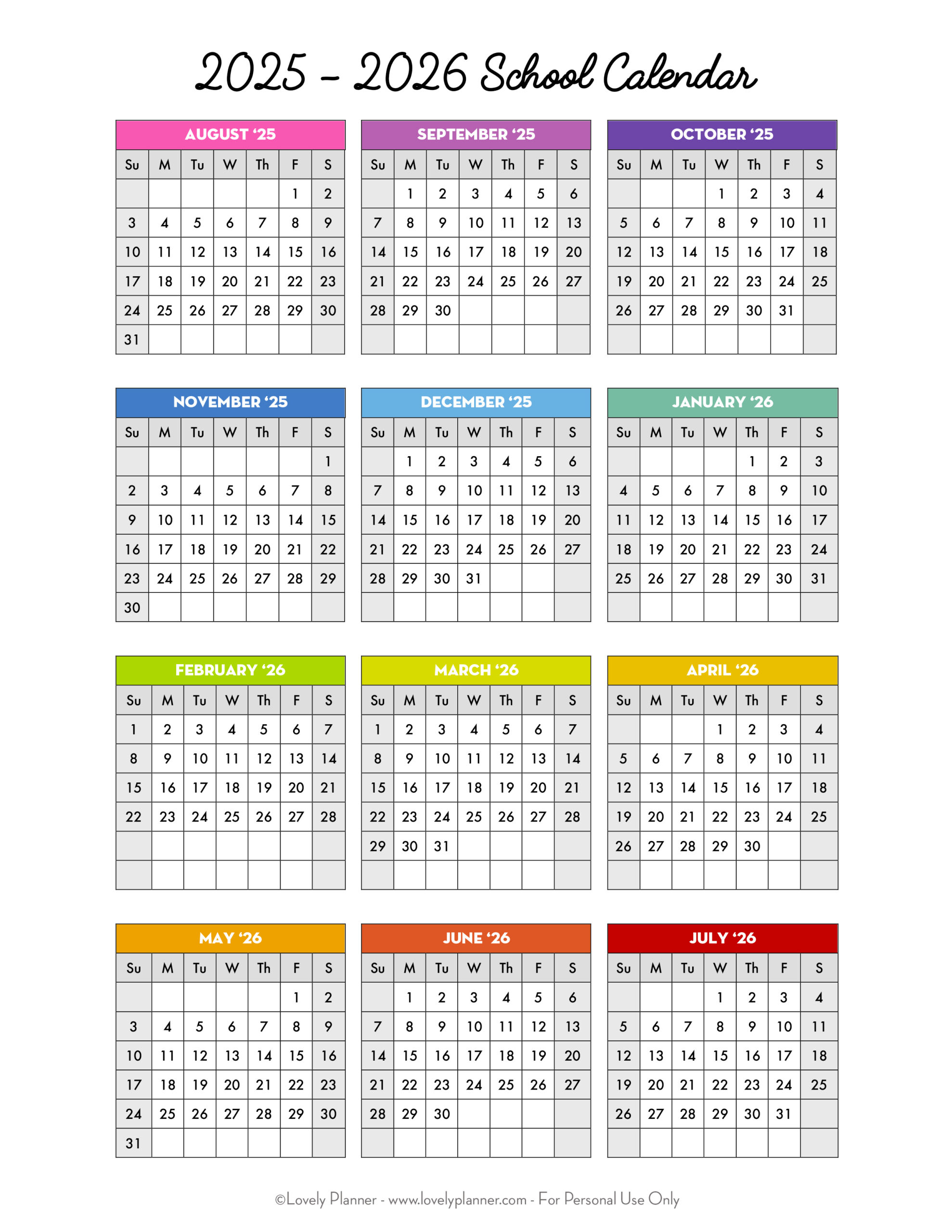 Free 2025 And 2026 Academic Calendar Printable Free 2025 And 2026 Academic Calendar Printable