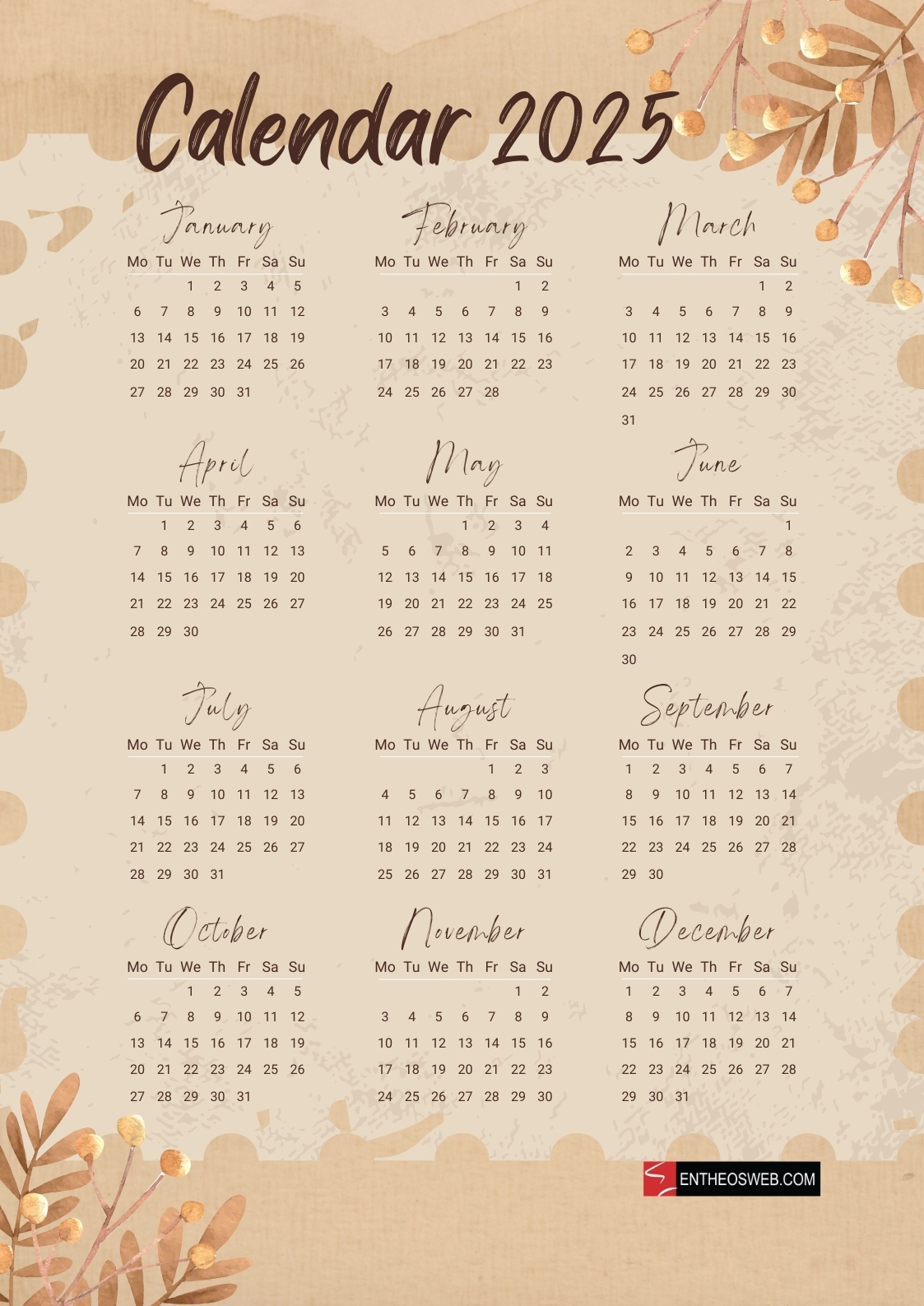 Yearly Calendar 2025 Printable Free