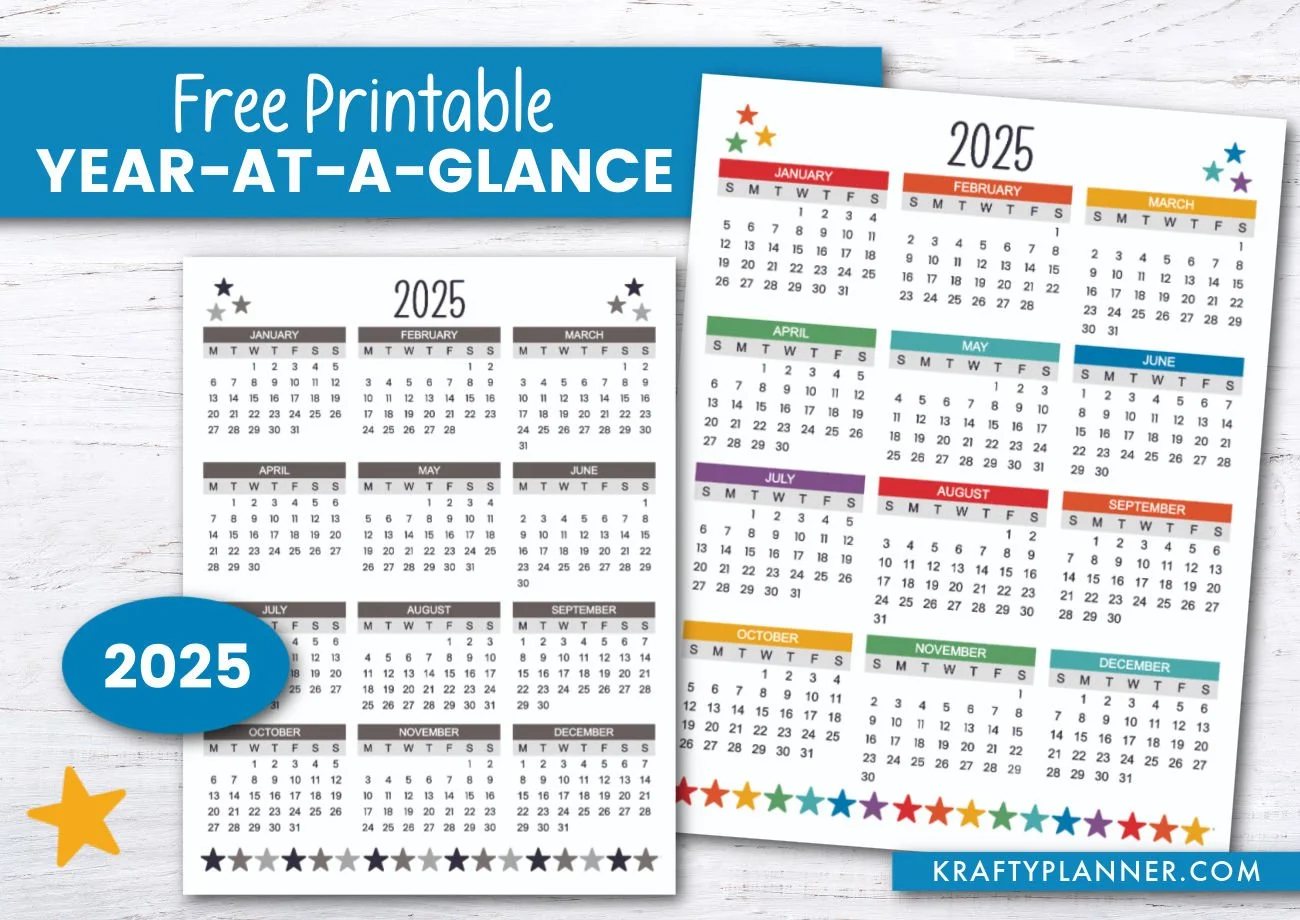 2025 Free Printable Yearly Calendar