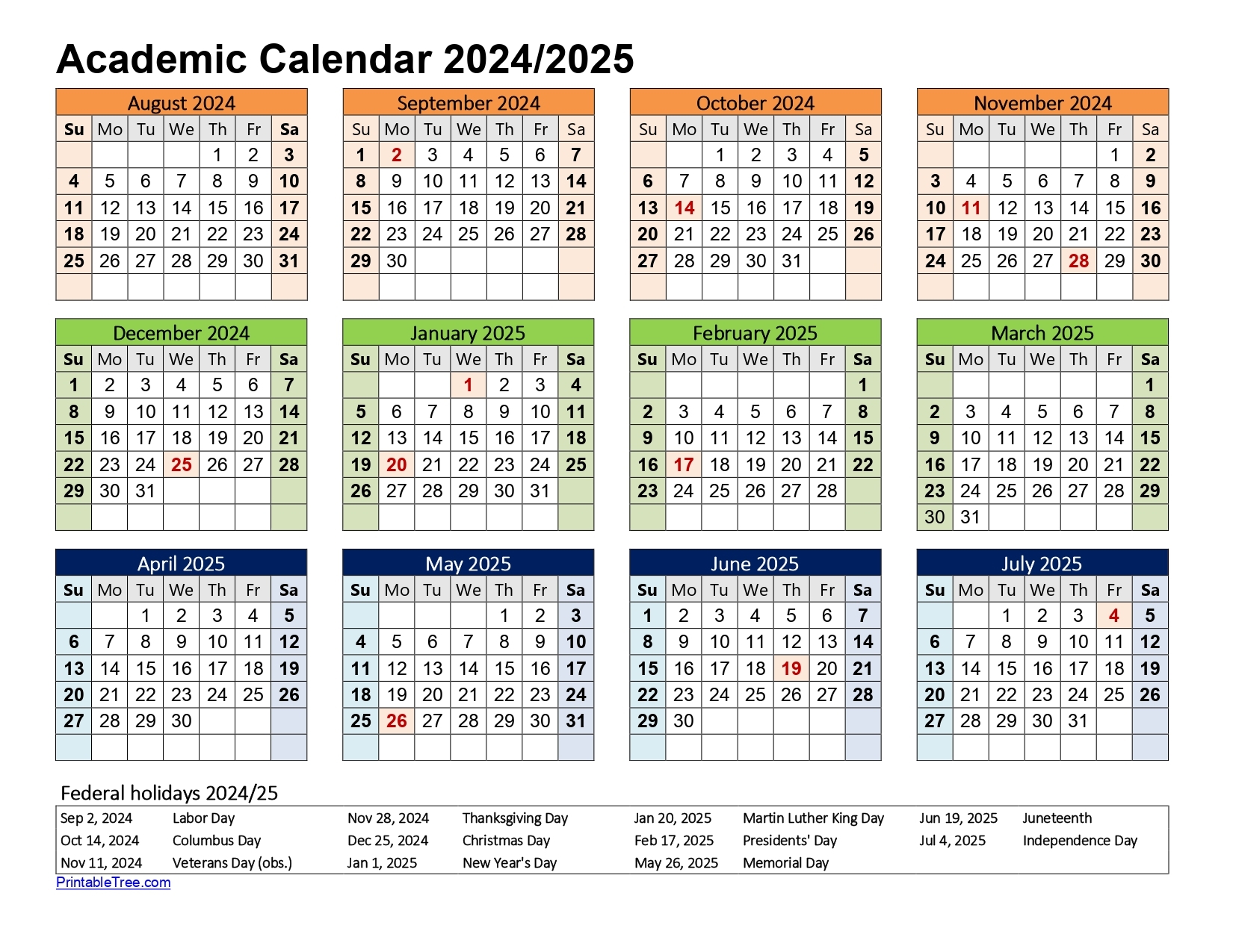 free printable academic calendar 2024 to 2025 templates printable tree