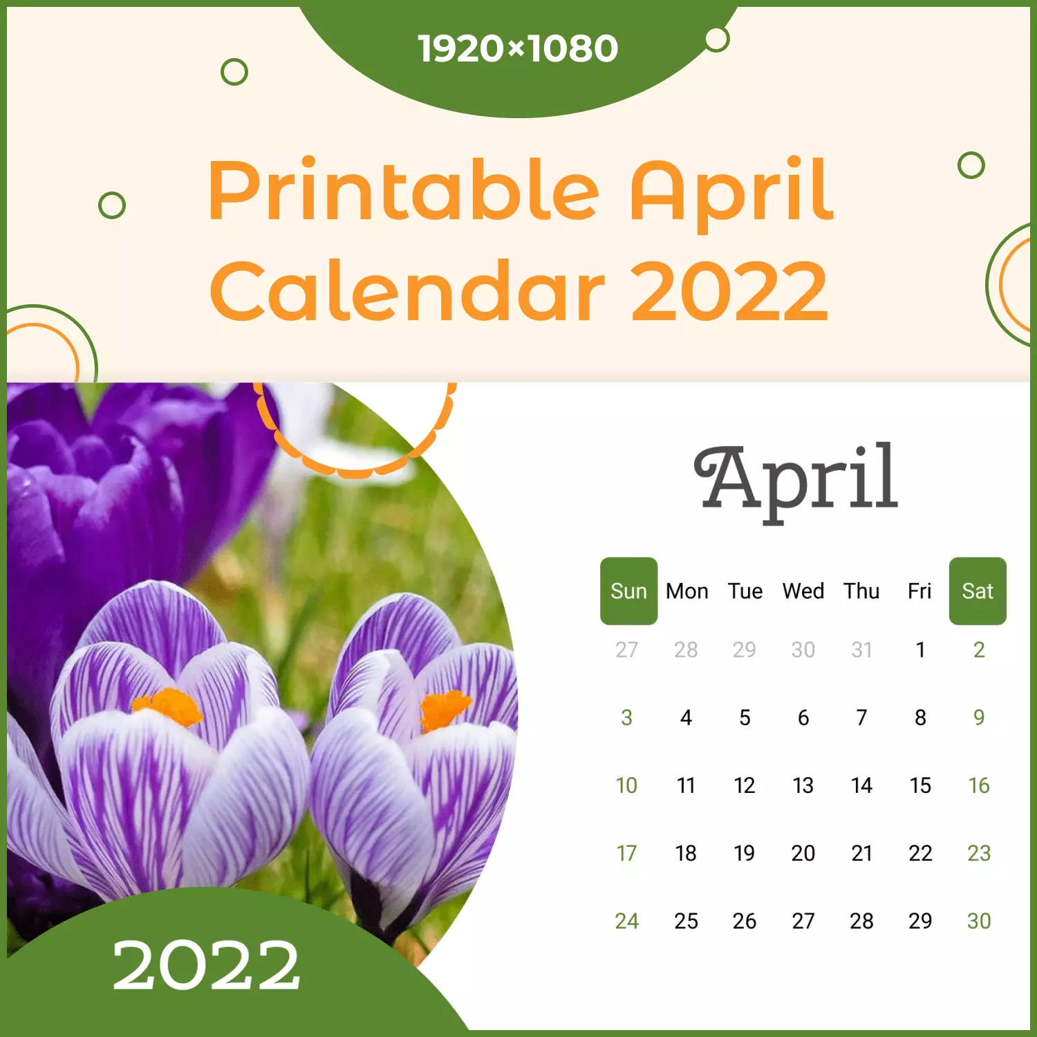 Free April Printable Calendar