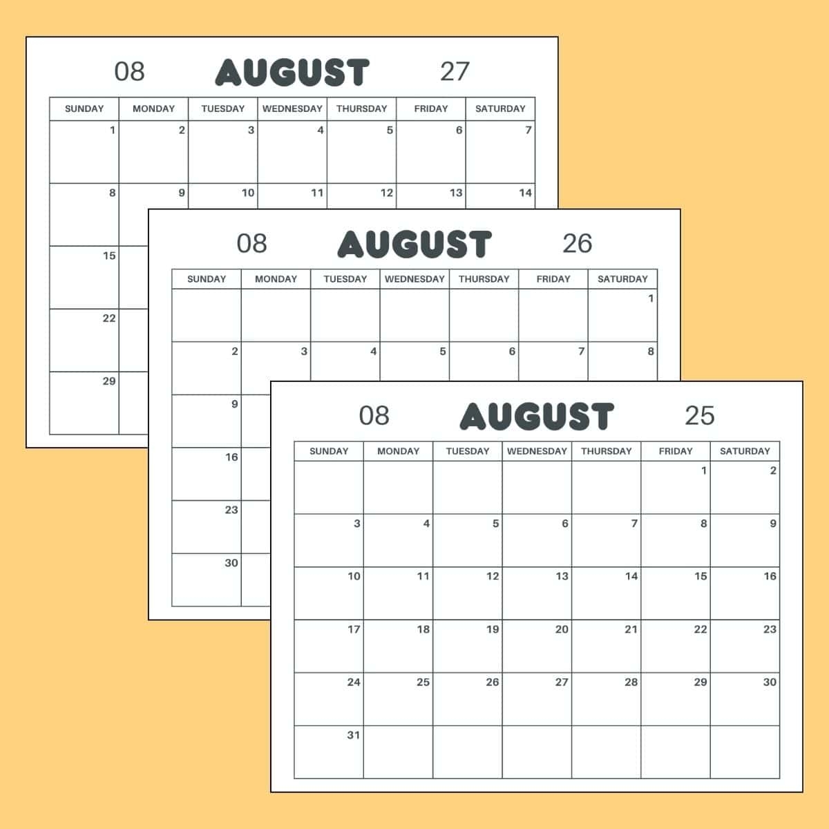 2026 Aug Calendar Printable