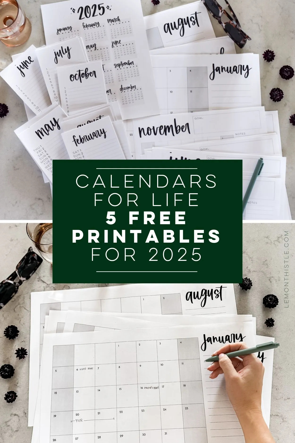 free printable calendars 2025 lemon thistle