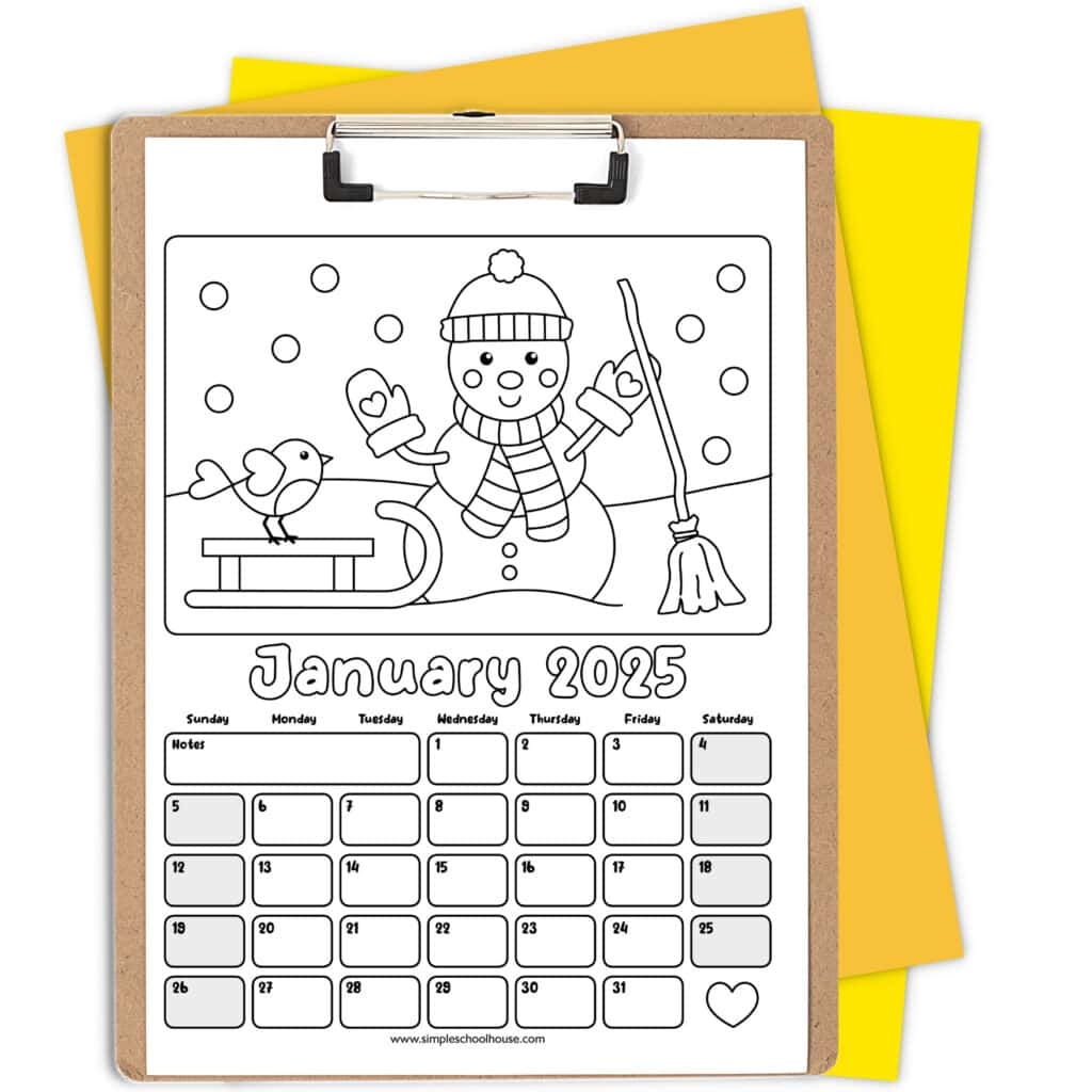 Free Printable Coloring Calendar 2025 Pdf
