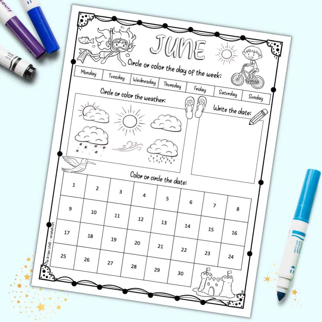 Printable Calendar Math Prek