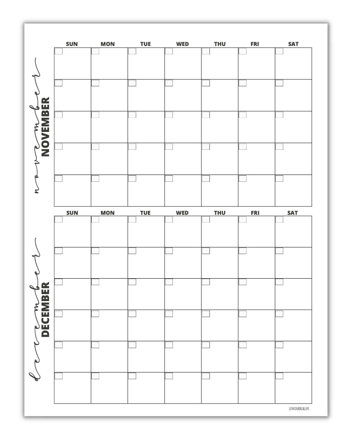 free printable november december calendar templates 2024 love our real life