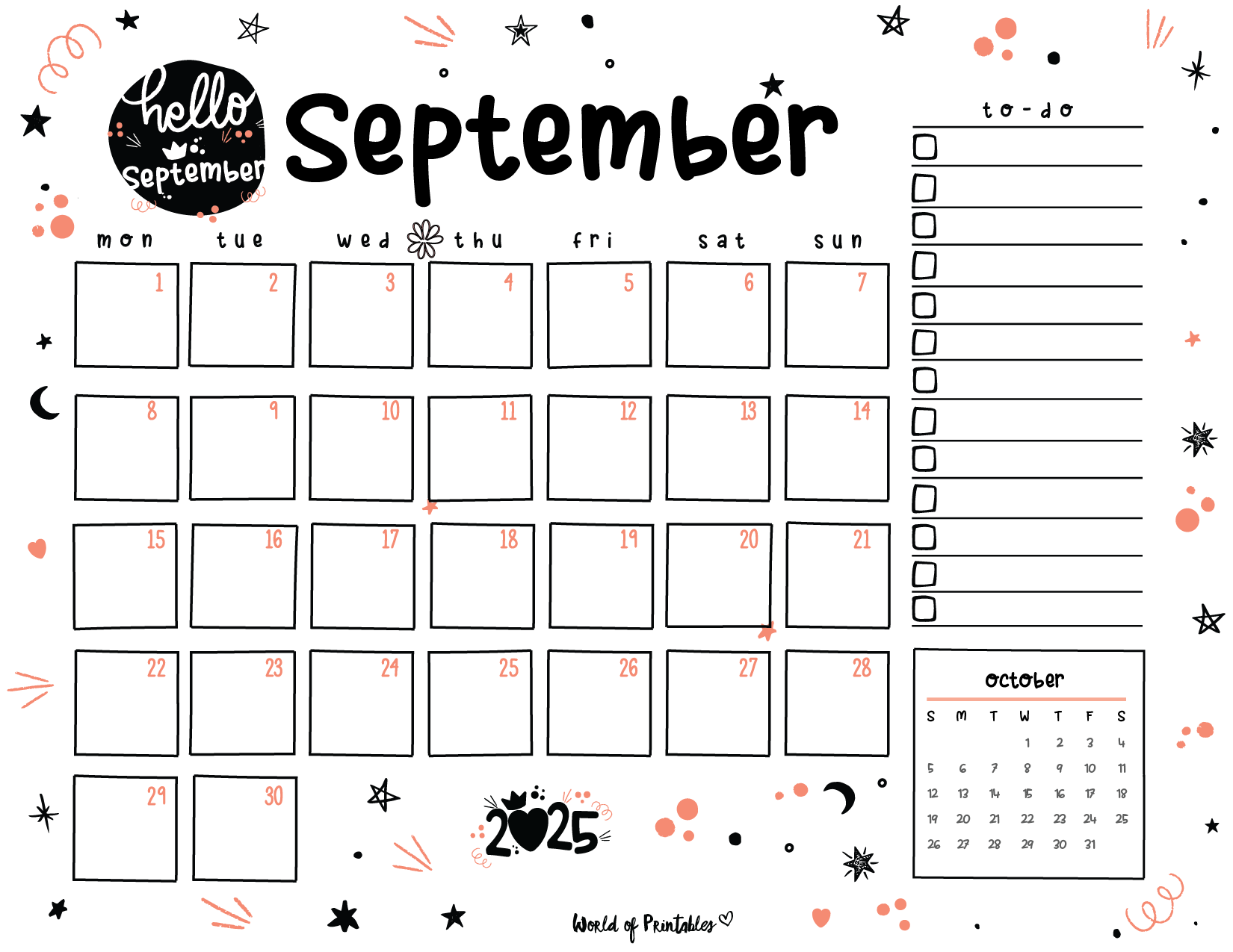 2025 Calendar September Printable
