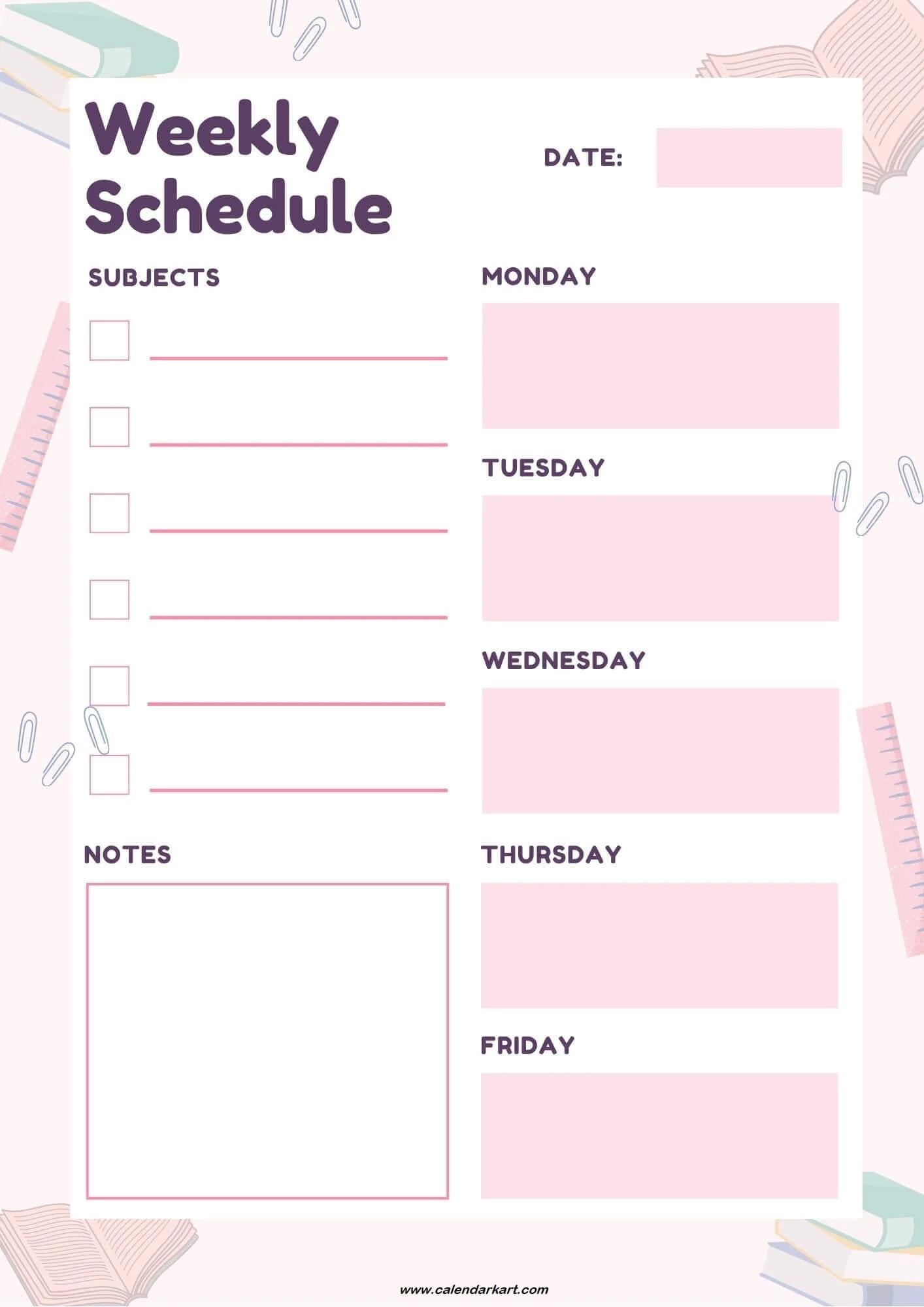 Weekly Calendar Template Printable