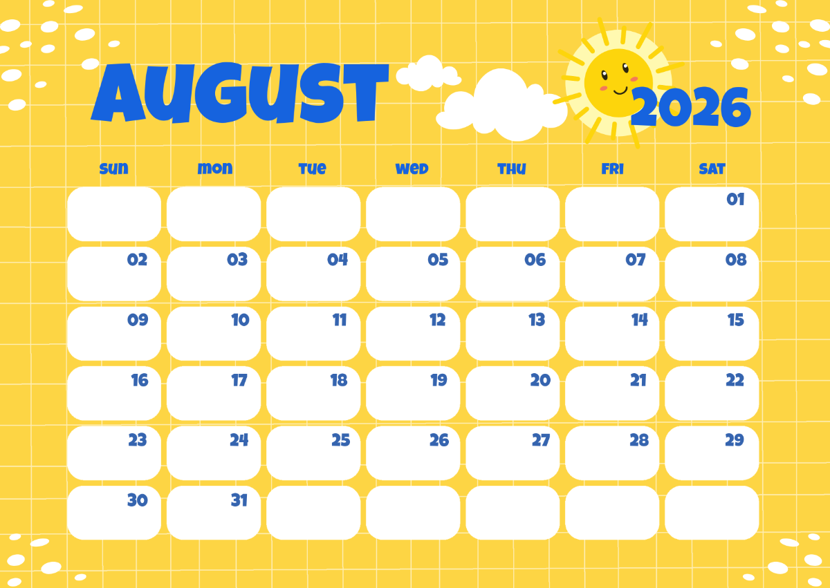 Free Yellow Cartoon August 2026 Calendar Template To Edit Online Free Yellow Cartoon August 2026 Calendar Template To Edit Online