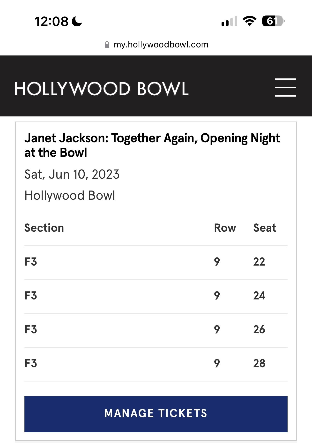 Janet Jackson Hollywood Bowl Only 2 Of 4 Tickets Left Section F3 6 10 For Sale In Beverly Hills CA OfferUp Janet Jackson Hollywood Bowl Only 2 Of 4 Tickets Left Section F3 6 10 For Sale In Beverly Hills CA OfferUp