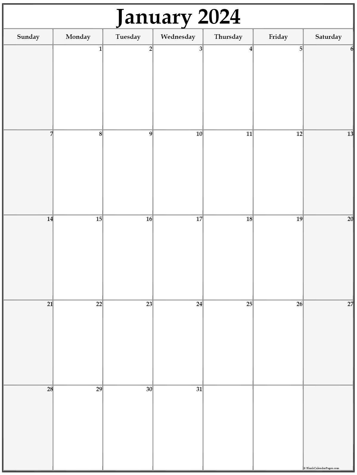 January 2024 Vertical Calendar Portrait