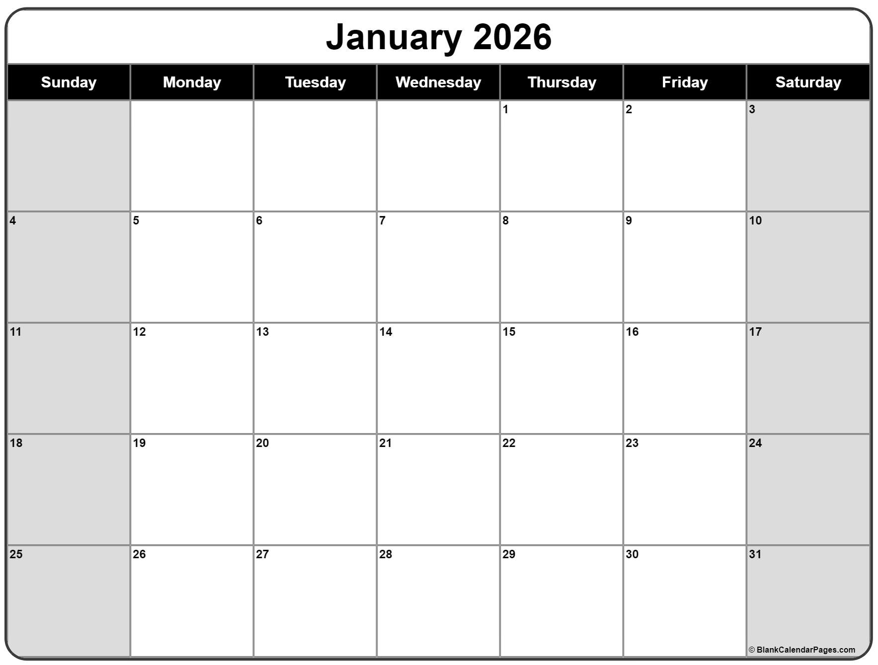 January 2026 Calendar Free Printable Calendars