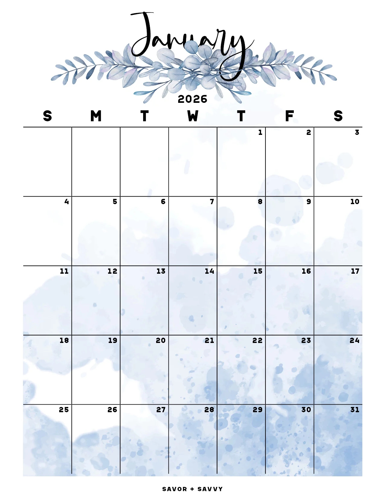 January 2026 Calendar Templates 14 Free Printables Savor Savvy
