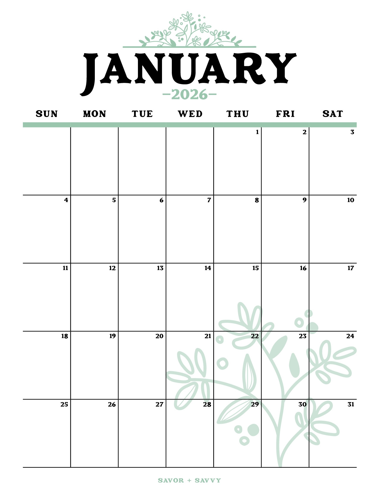 January 2026 Calendar Templates 14 Free Printables Savor Savvy