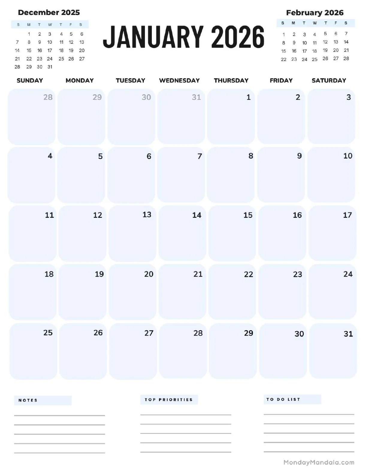 January 2026 Calendars Free PDF Printables 