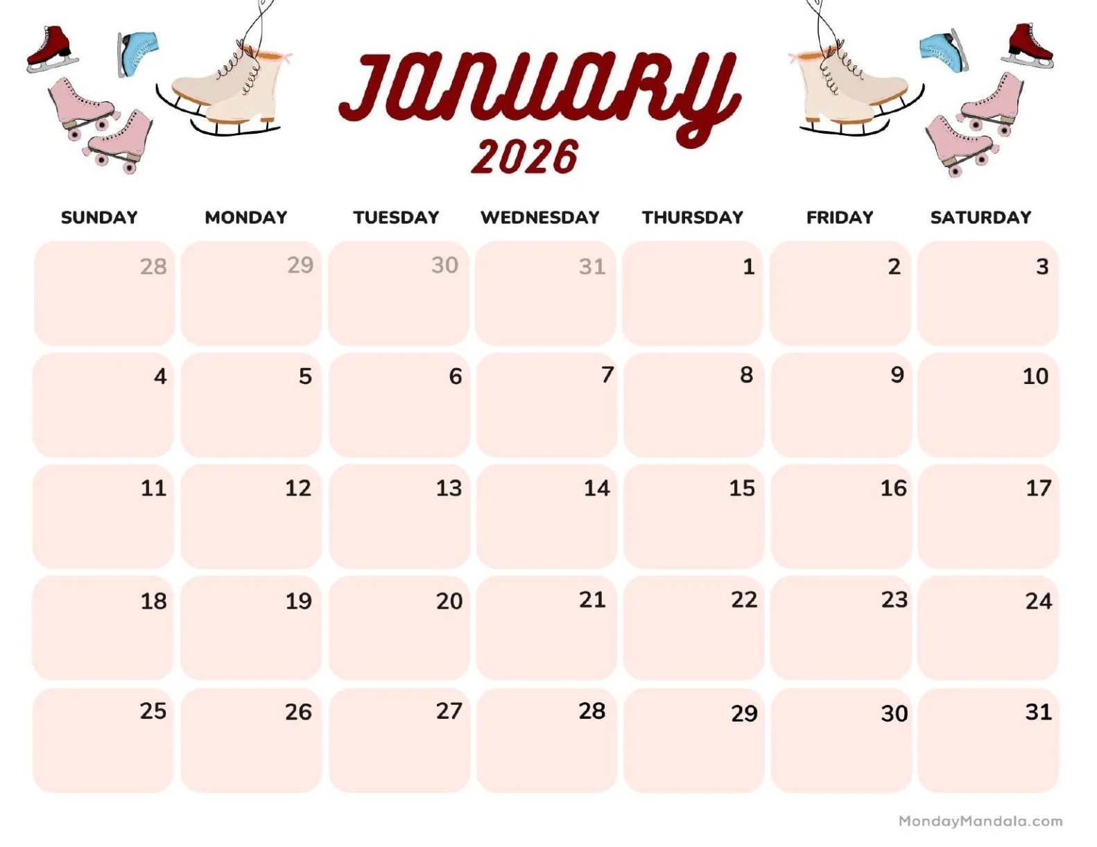 January 2026 Calendars Free PDF Printables 