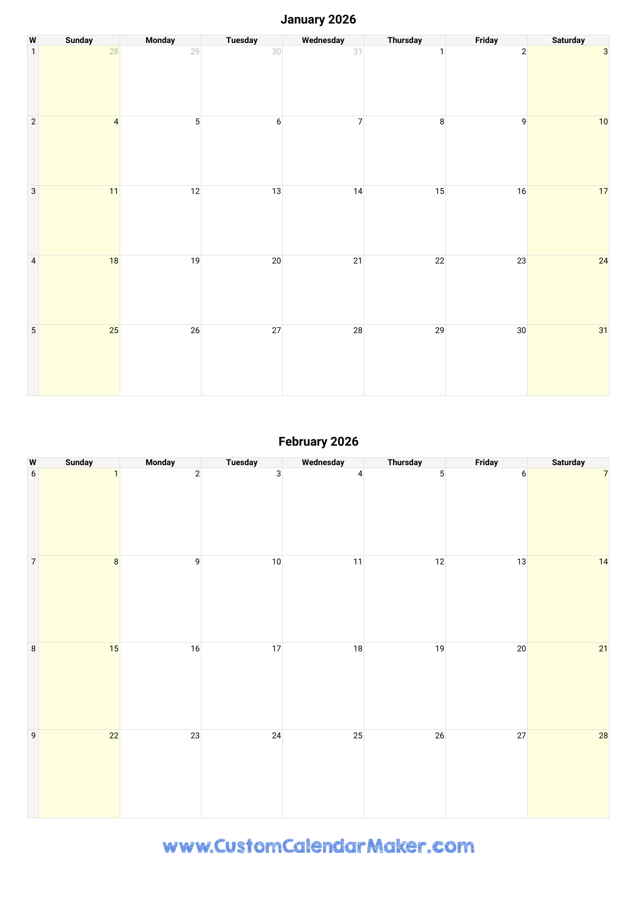 January And February 2026 Calendar Custom Calendar Maker