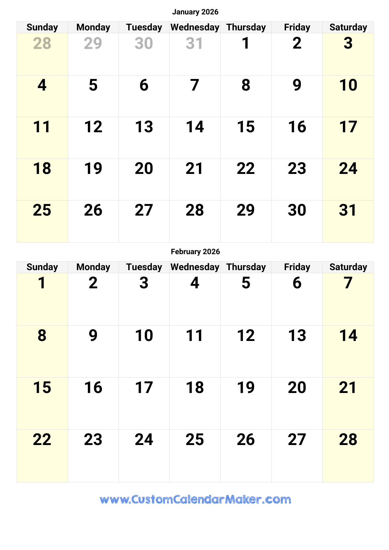 January 2026 Calendar Printable Pdf