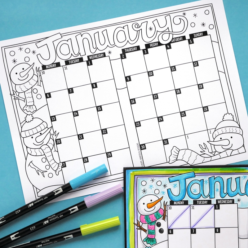 January Bullet Journal Calendar Printable Kate Hadfield Designs