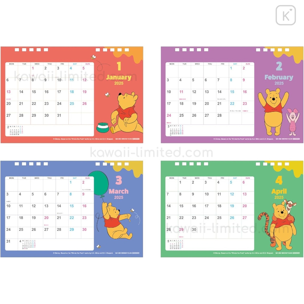 Japan Disney Desk Calendar Pooh 2025 Kawaii Limited