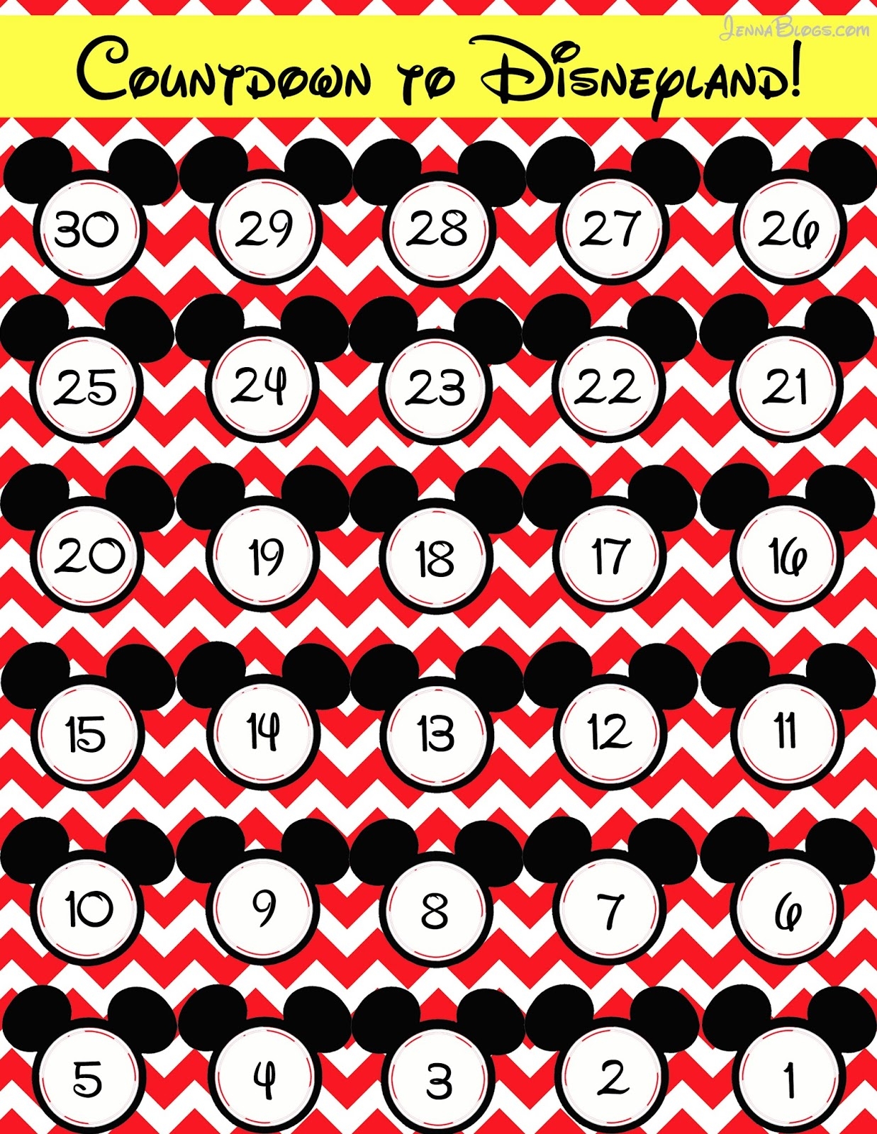 Printable Disney Countdown Calendar
