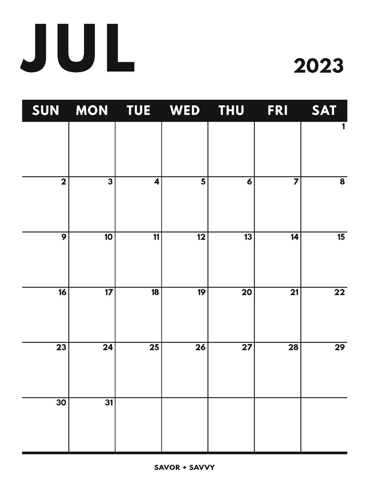 July 2023 Calendar Templates 12 Free Printables Savor Savvy