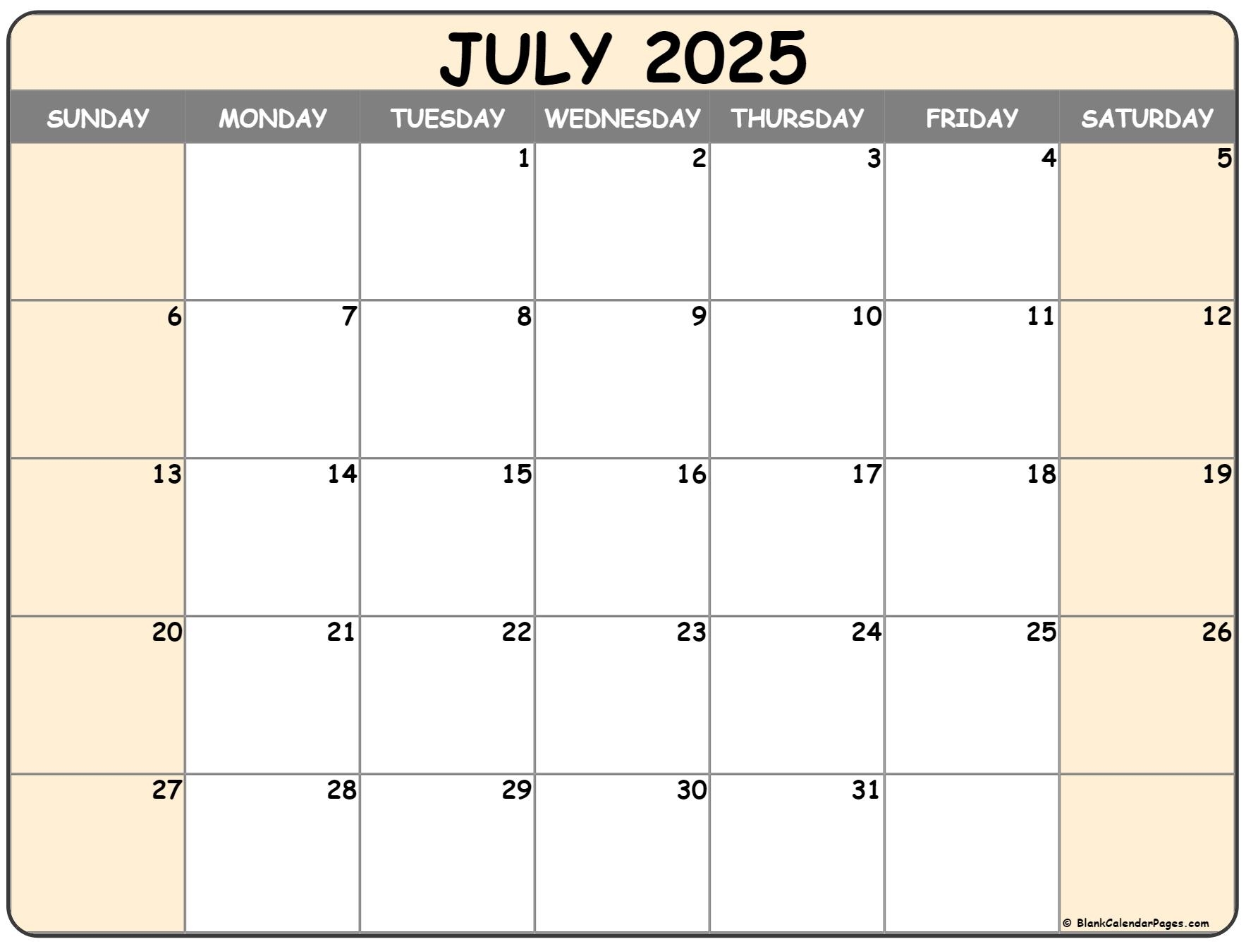 July 2025 Calendar Free Printable Calendars