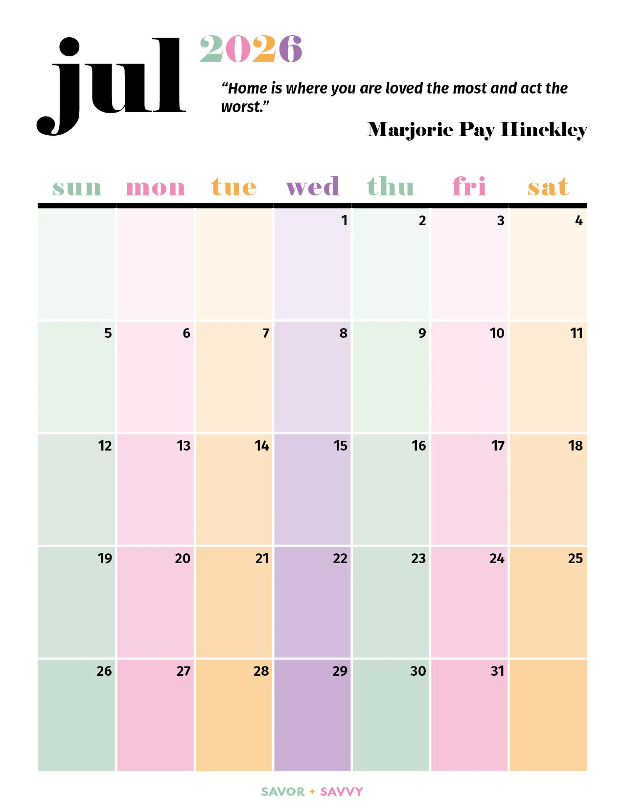 Free Printable Blank July Calendar 2026