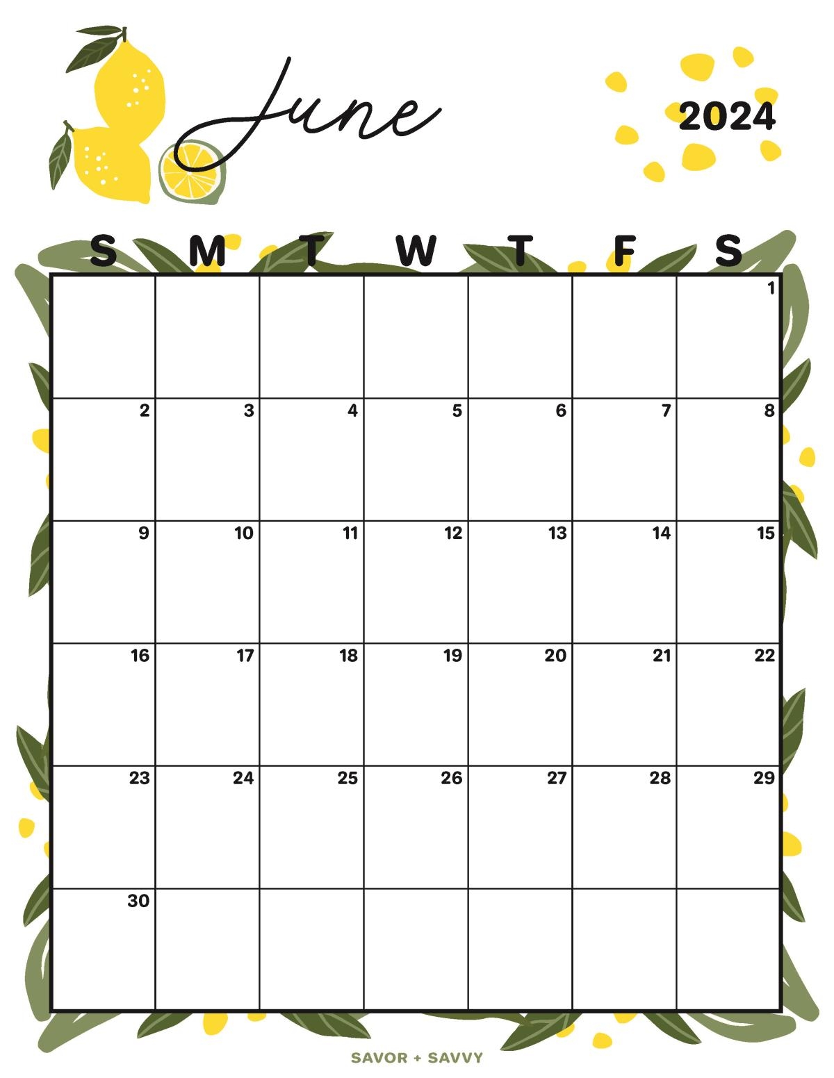 June 2024 Calendar Templates 14 Free Printables Savor Savvy
