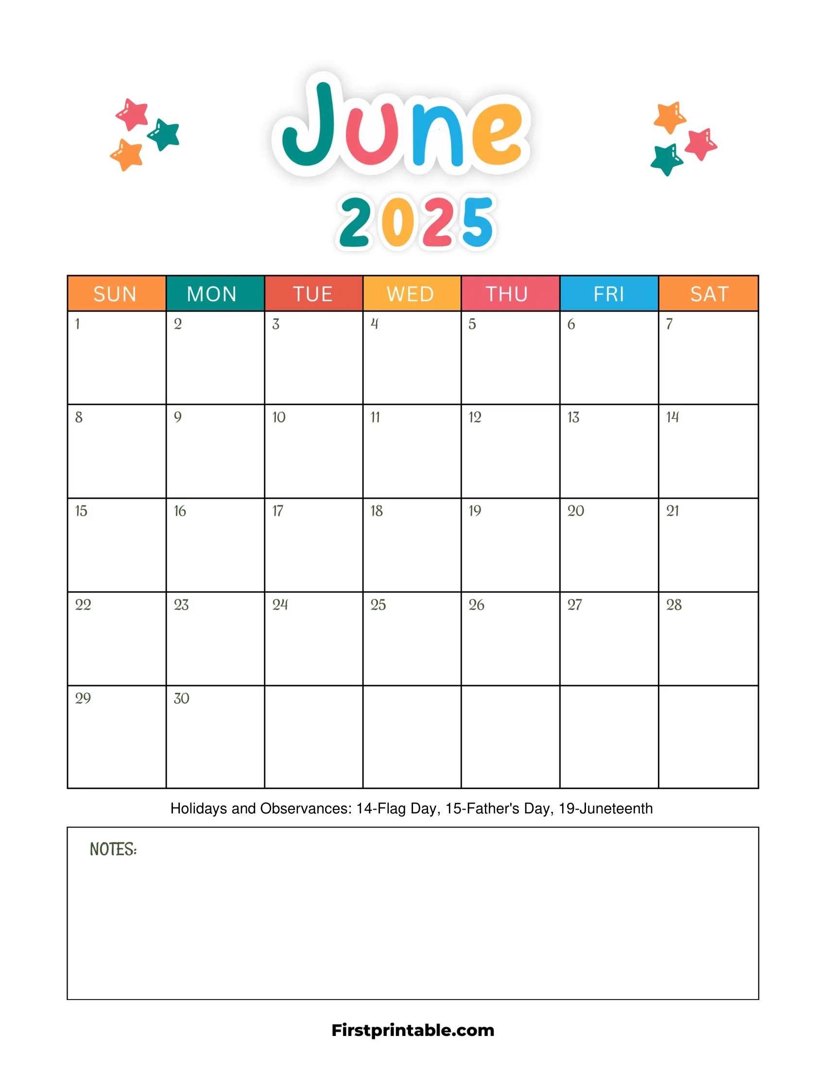 June 2025 Calendars Free Printable Fillable