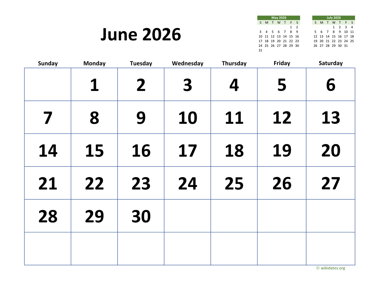 June Printable Calendars 2026 June Printable Calendars 2026