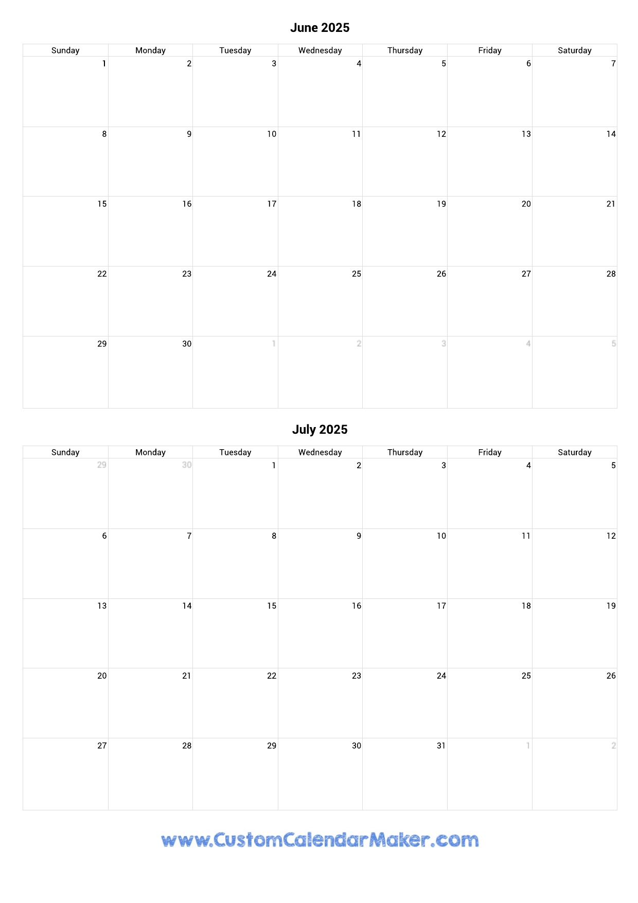 June And July 2027 Calendar Printable