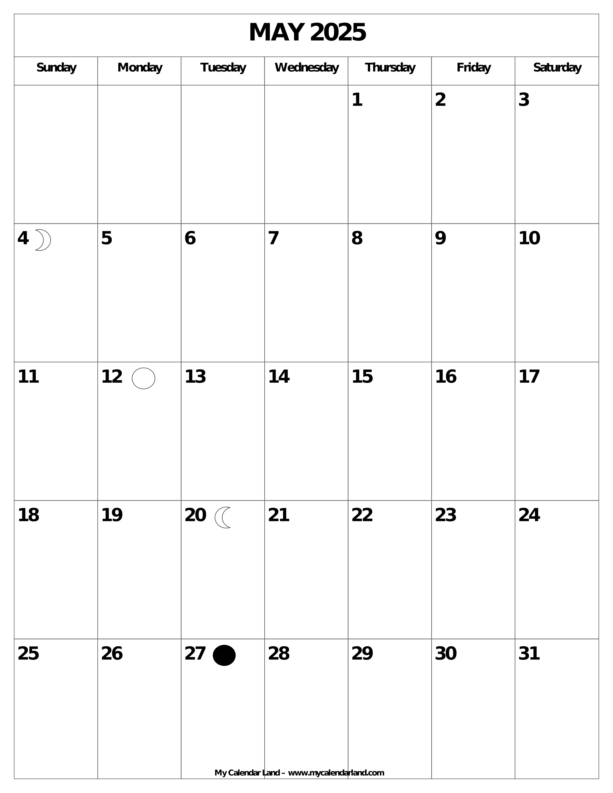 Blank Calendars 2025 Printable